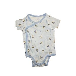 Ralph Lauren 12m Teddy Bear Blue Gingham Check Short Sleeve Bodysuit